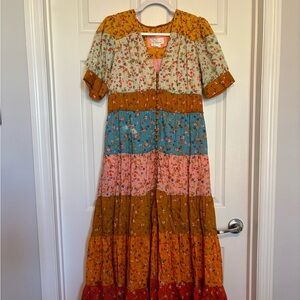 Anthropologie Tiered & True Floral Boho Maxi Dress Size M